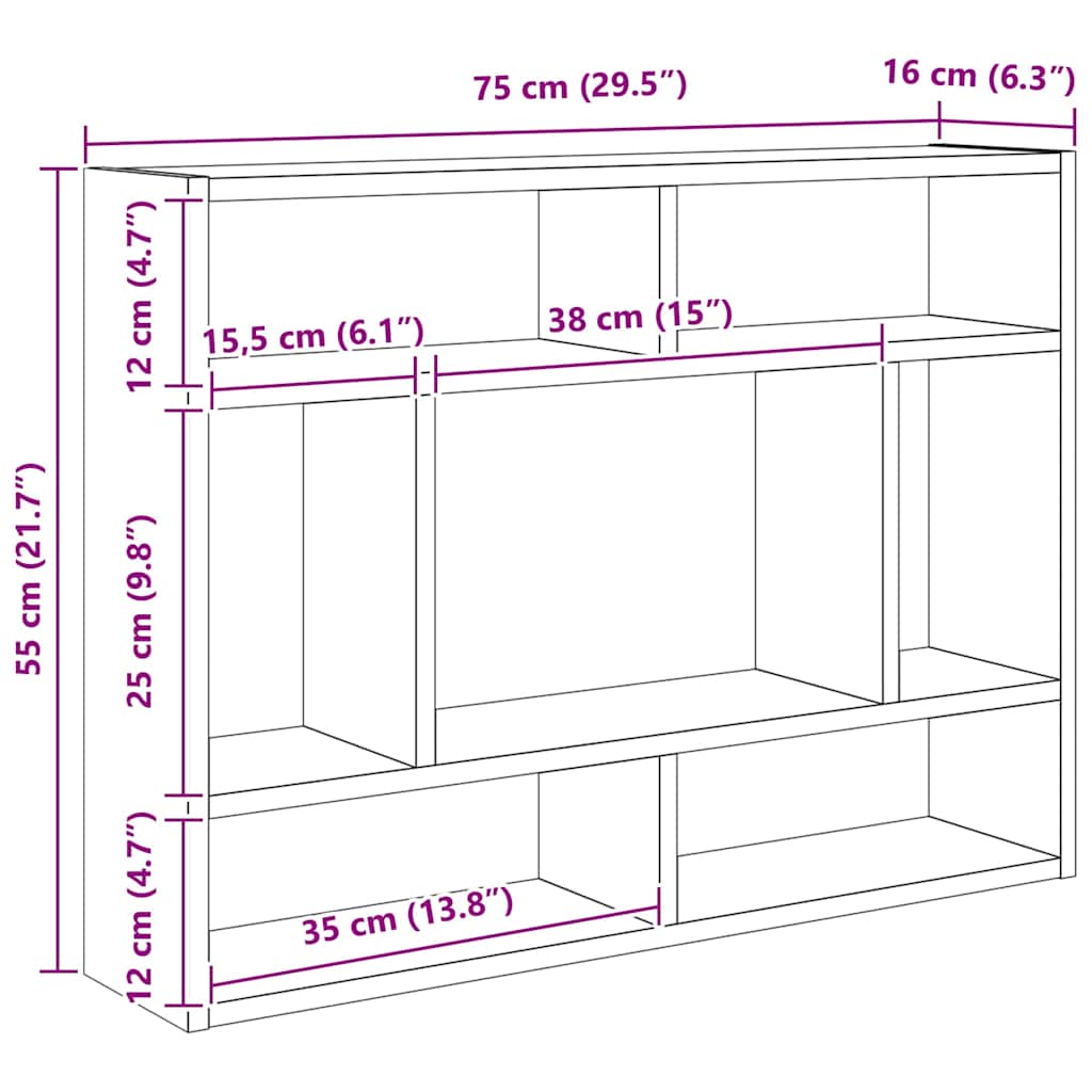 Zidna polica boja hrasta 75 x 16 x 55 cm konstruirano drvo