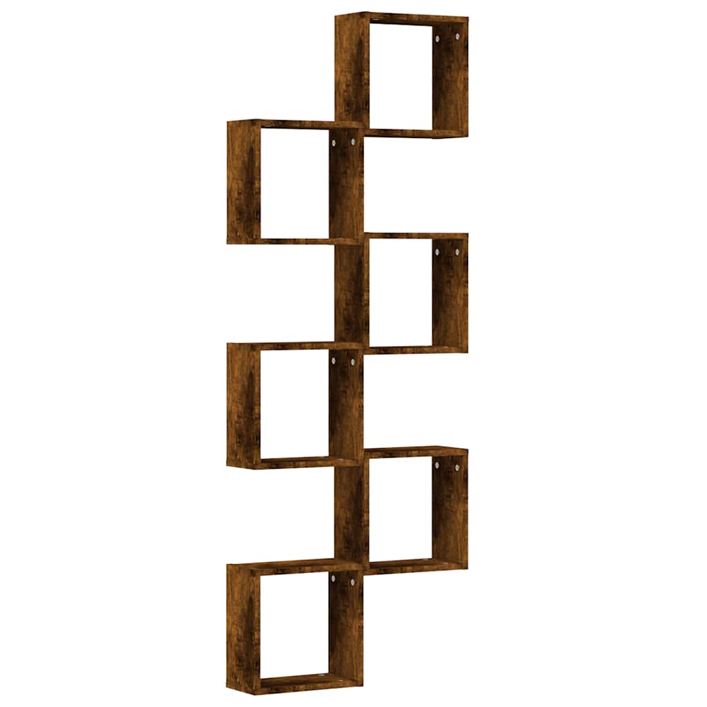 Zidne kockaste police 6 kom dimljeni hrast 30x15x30 cm