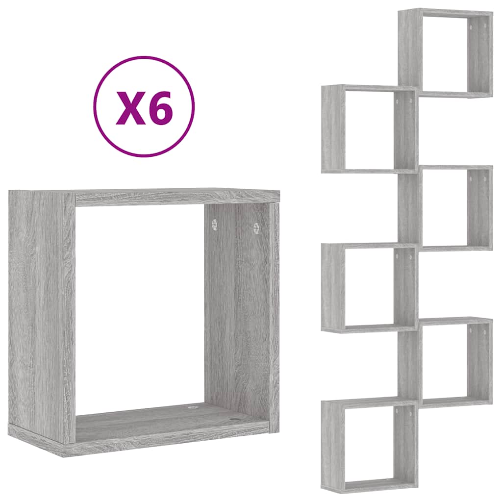 Zidne kockaste police 6 kom Siva Sonoma 30x15x30 cm