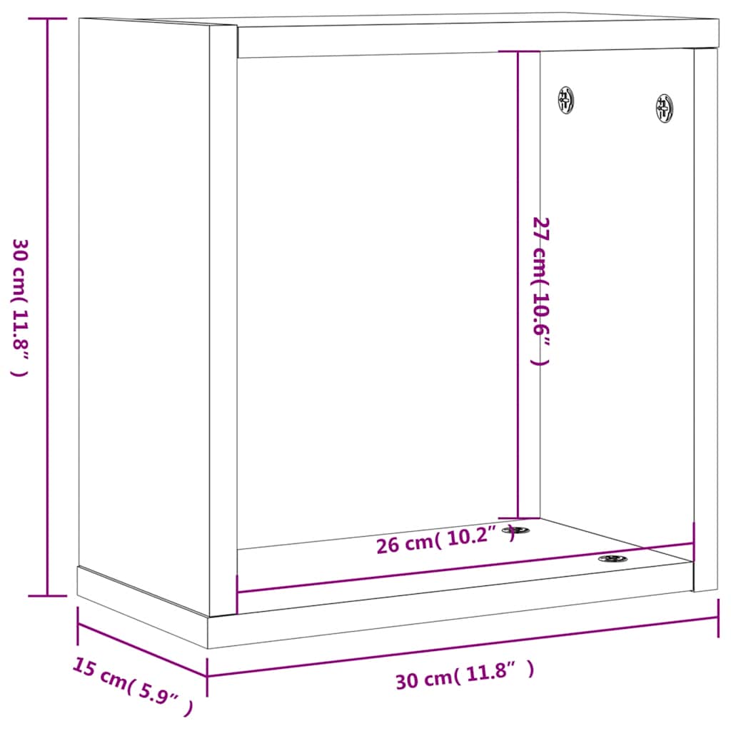 Zidne kockaste police 6 kom Siva Sonoma 30x15x30 cm