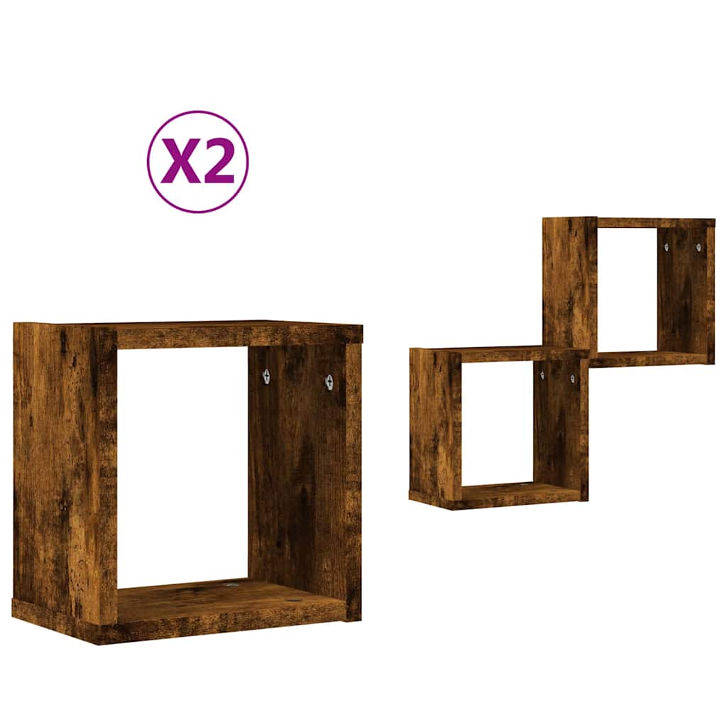 Police na zidu s policom 2 pcs Dimljeni hrast 26 x 15 x 26 cm
