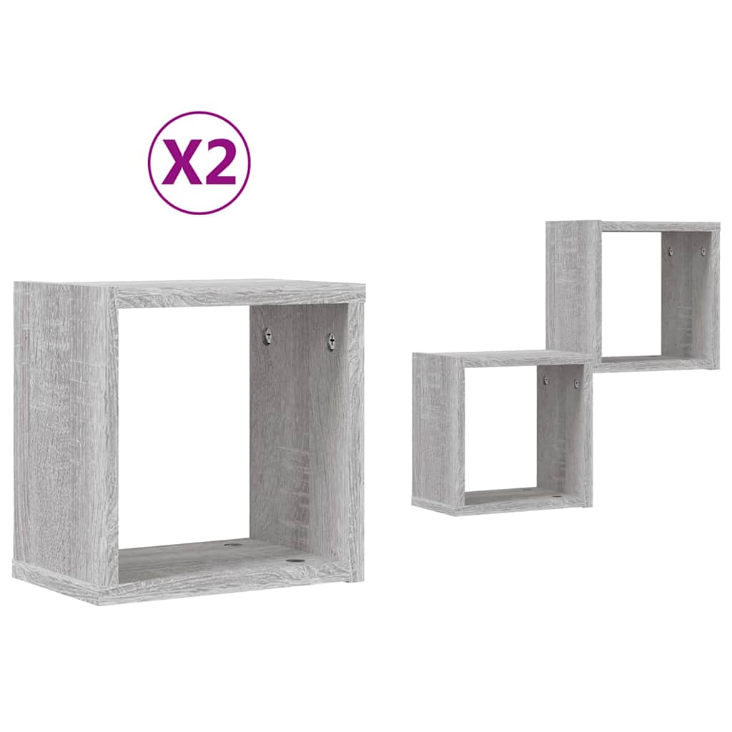 Police na zidu s policom 2 pcs Siva Sonoma 26 x 15 x 26 cm