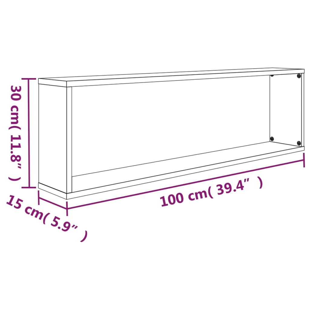 Kockaste zidne police 4 kom boja hrasta 100 x 15 x 30 cm drvene