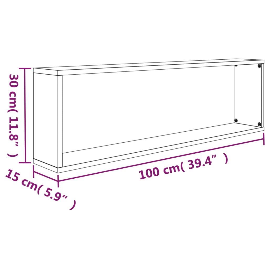 Kockaste zidne police 4 kom boja hrasta 100 x 15 x 30 cm drvene