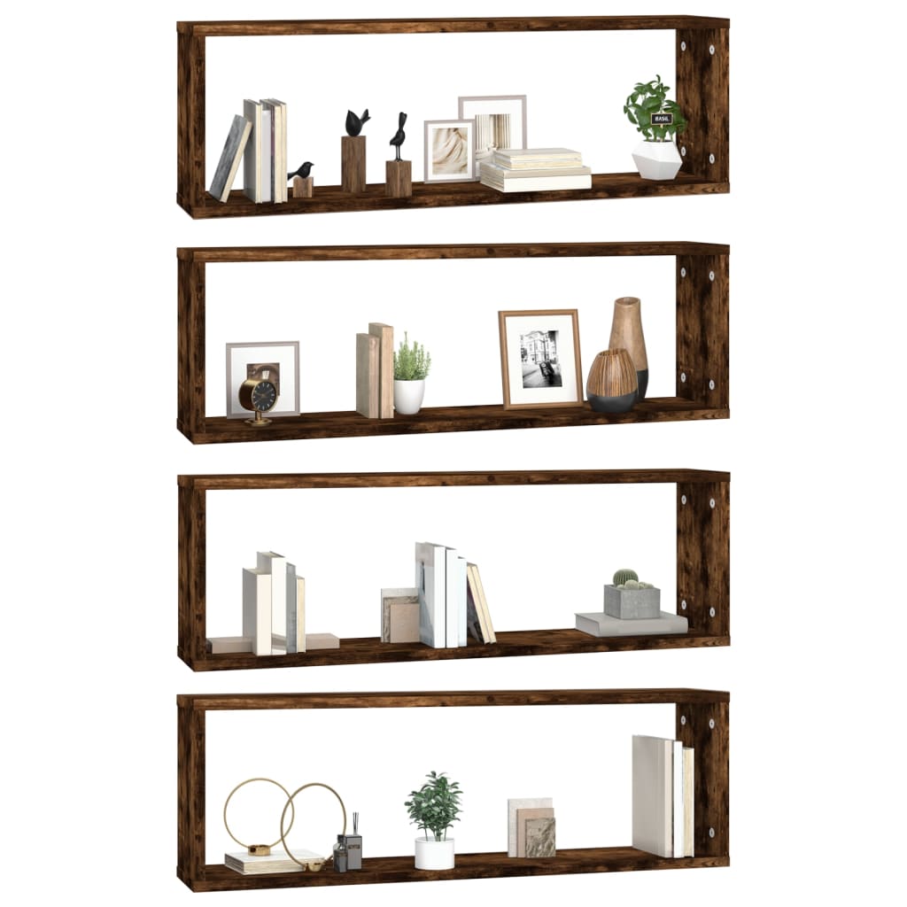 Kockaste zidne police 4 kom boja hrasta 80x15x26,5 cm drvene