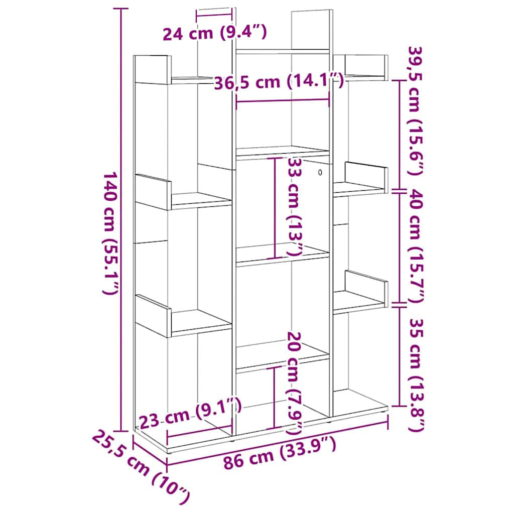 Ormarić za knjige boja dimljenog hrasta 86x25,5x140 cm drveni