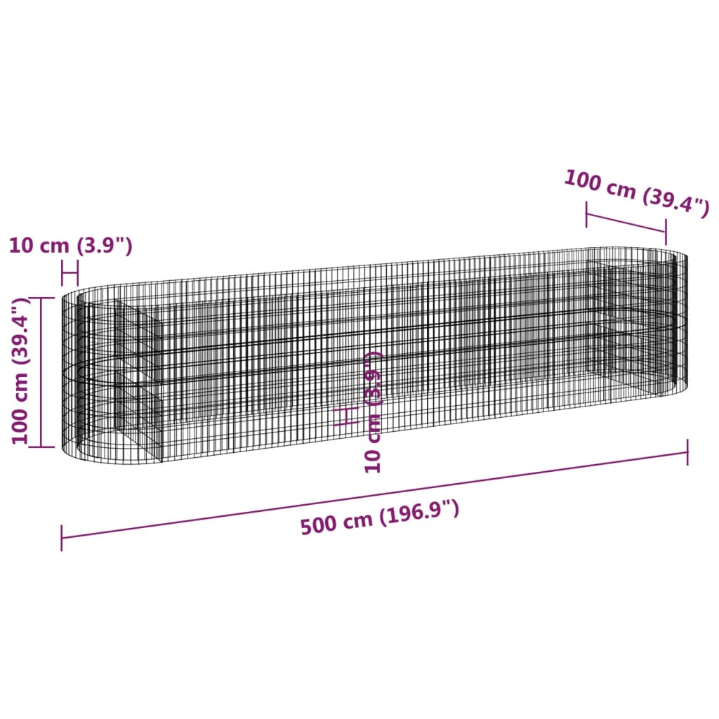 Gabionska povišena gredica od pocinčanog željeza 500x100x100 cm
