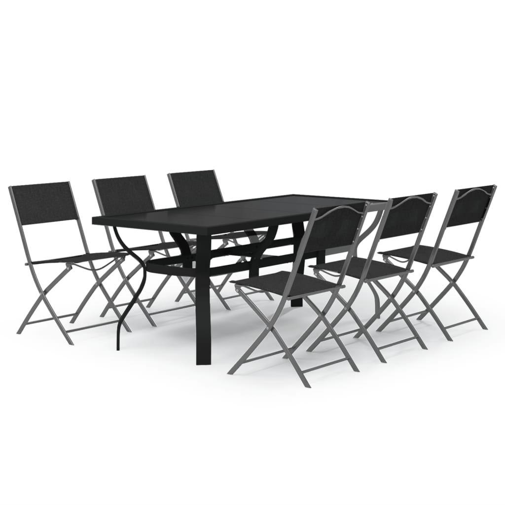 7-dijelni vrtni blagovaonski set sivo-crni