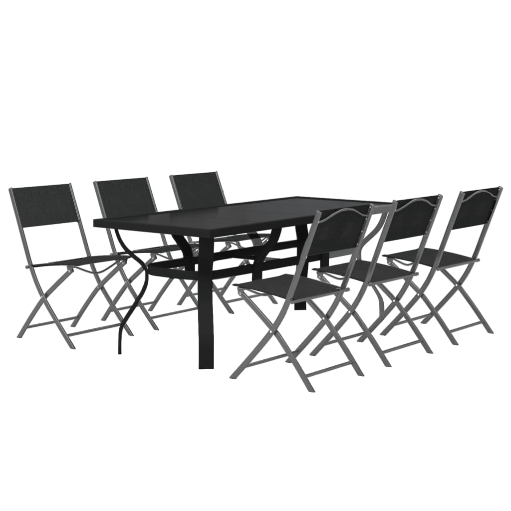 7-dijelni vrtni blagovaonski set sivo-crni