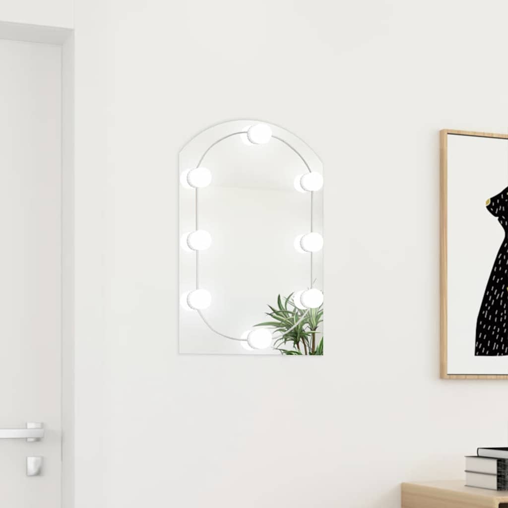 Ogledalo s LED svjetlima 60 x 40 cm stakleno u obliku luka