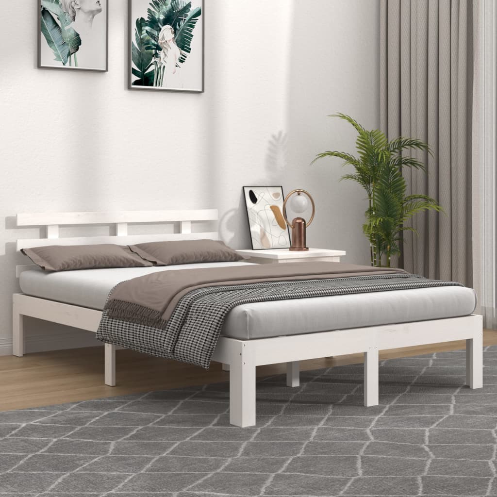Okvir za krevet od masivnog drva bijeli 135x190 cm bračni