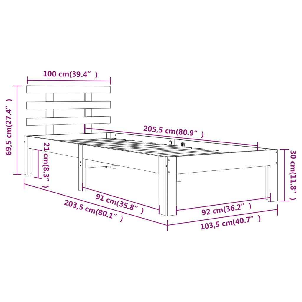 Okvir za krevet od masivnog drva smeđa boja meda 100 x 200 cm