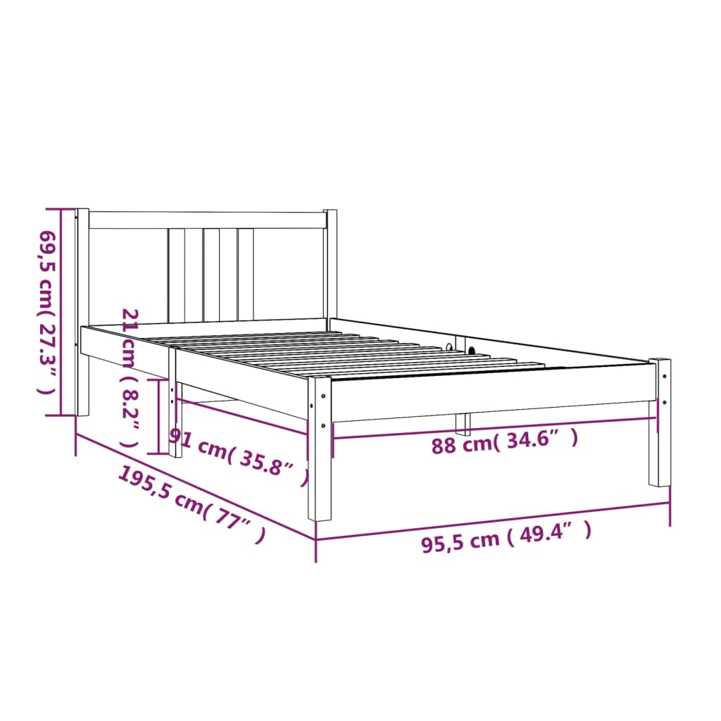 Okvir za krevet od masivnog drva 90 x 190 cm jednokrevetni