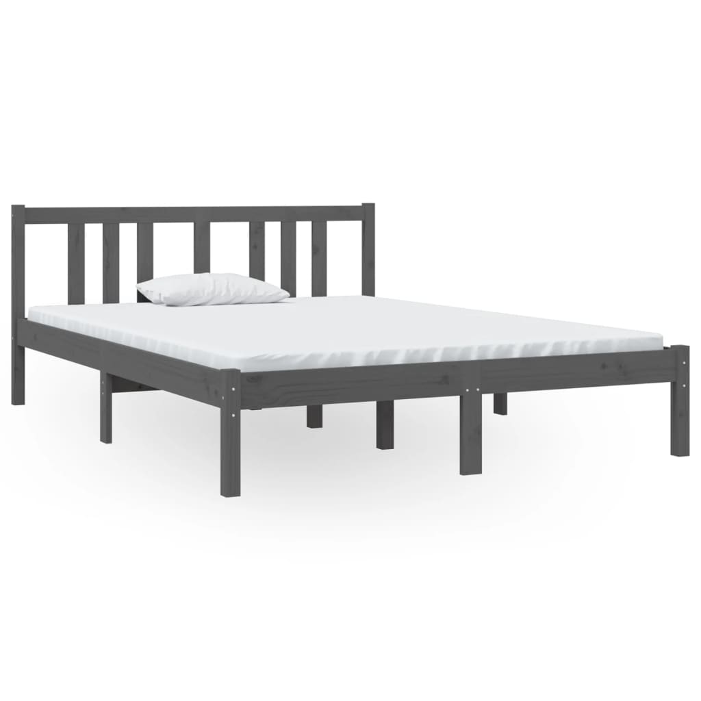 Okvir za krevet od masivnog drva sivi 135 x 190 cm bračni