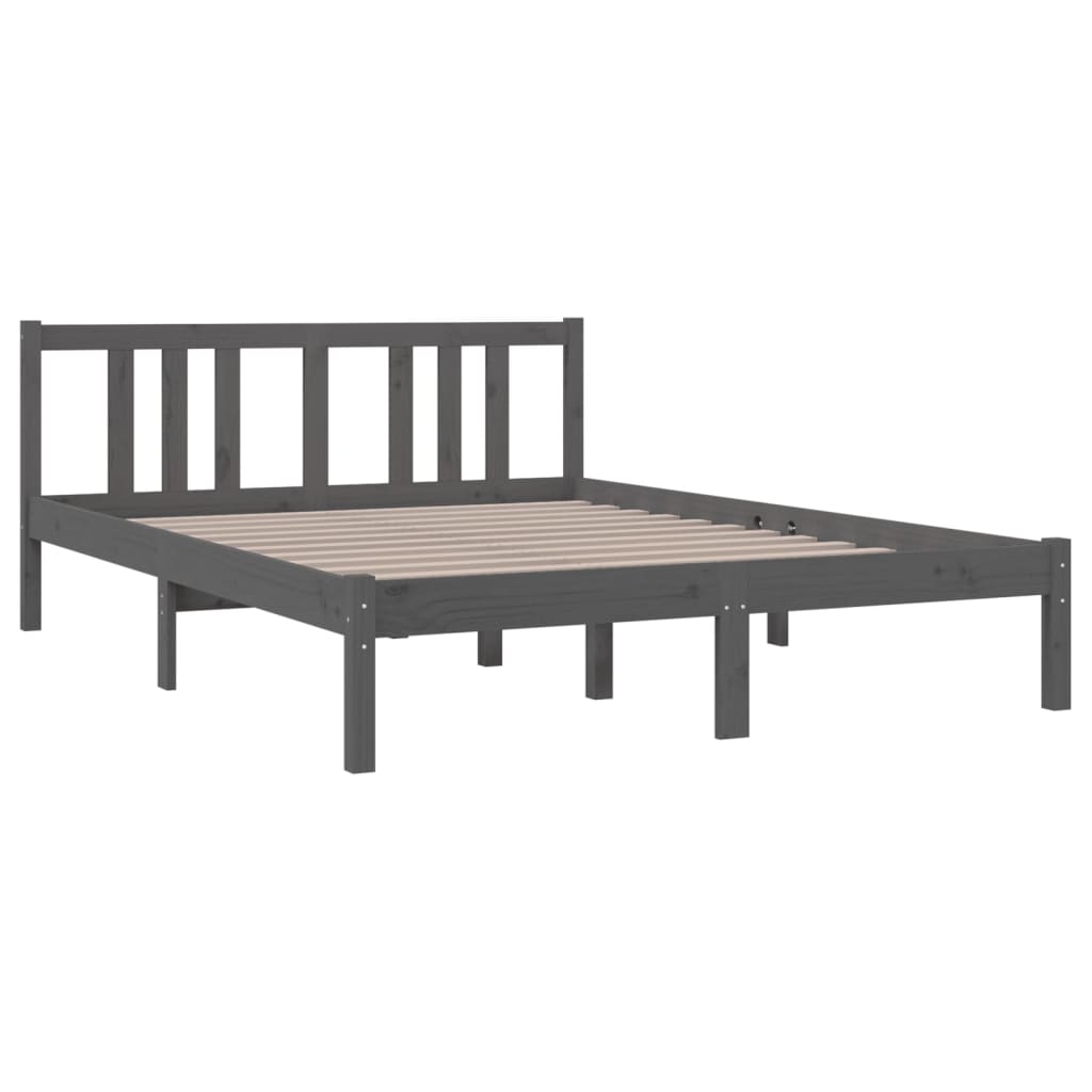 Okvir za krevet od masivnog drva sivi 135 x 190 cm bračni
