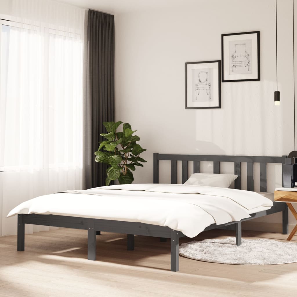 Okvir za krevet od masivnog drva sivi 135 x 190 cm bračni