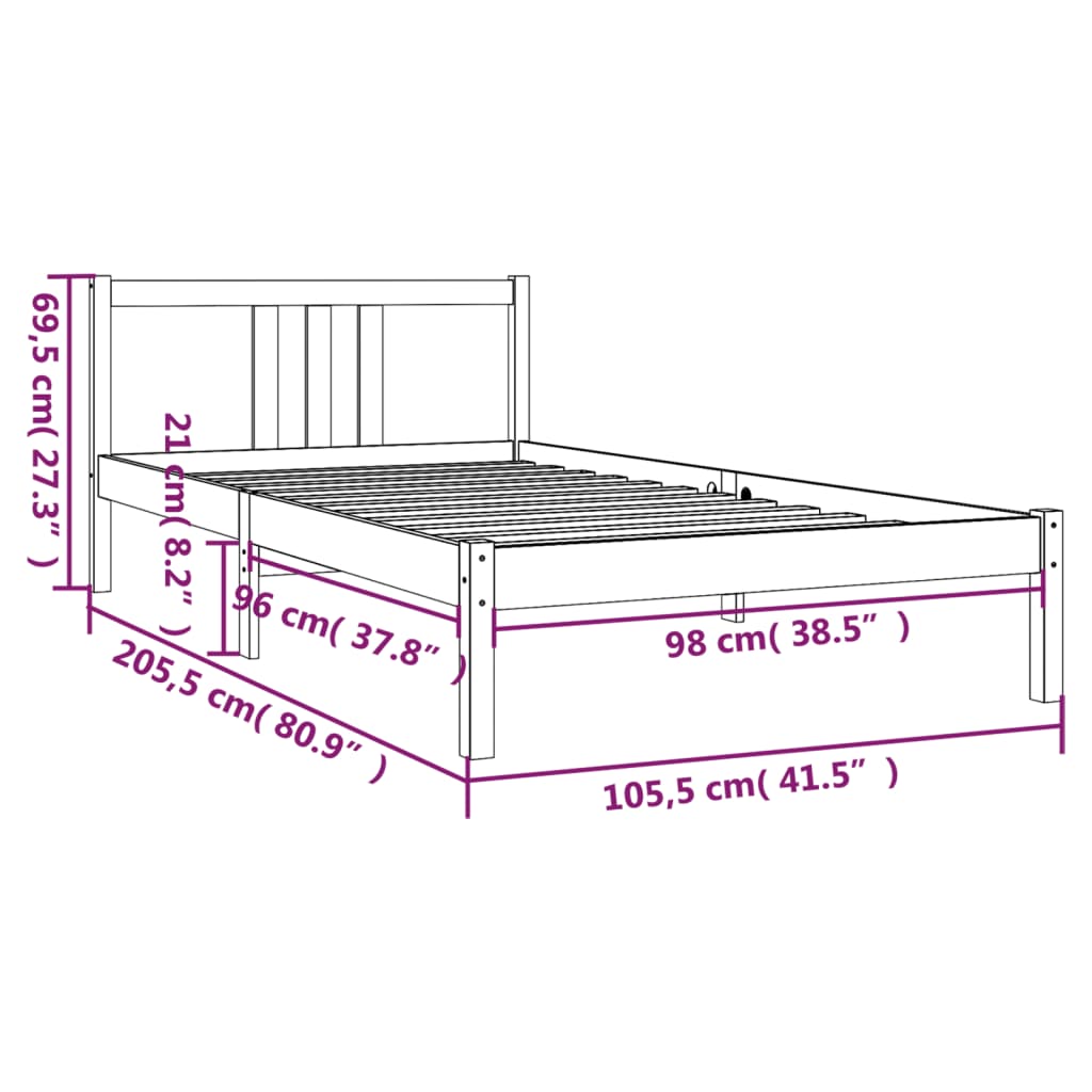 Okvir za krevet od masivnog drva boja meda 100 x 200 cm