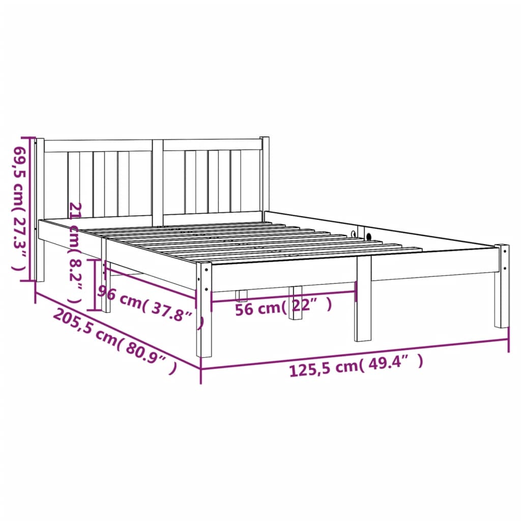 Okvir za krevet od masivnog drva sivi 120 x 200 cm