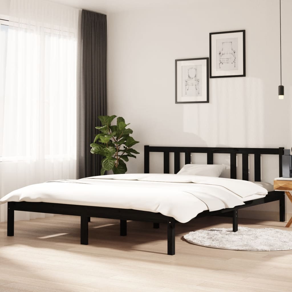 Okvir za krevet od masivnog drva crni 150 x 200 cm veliki