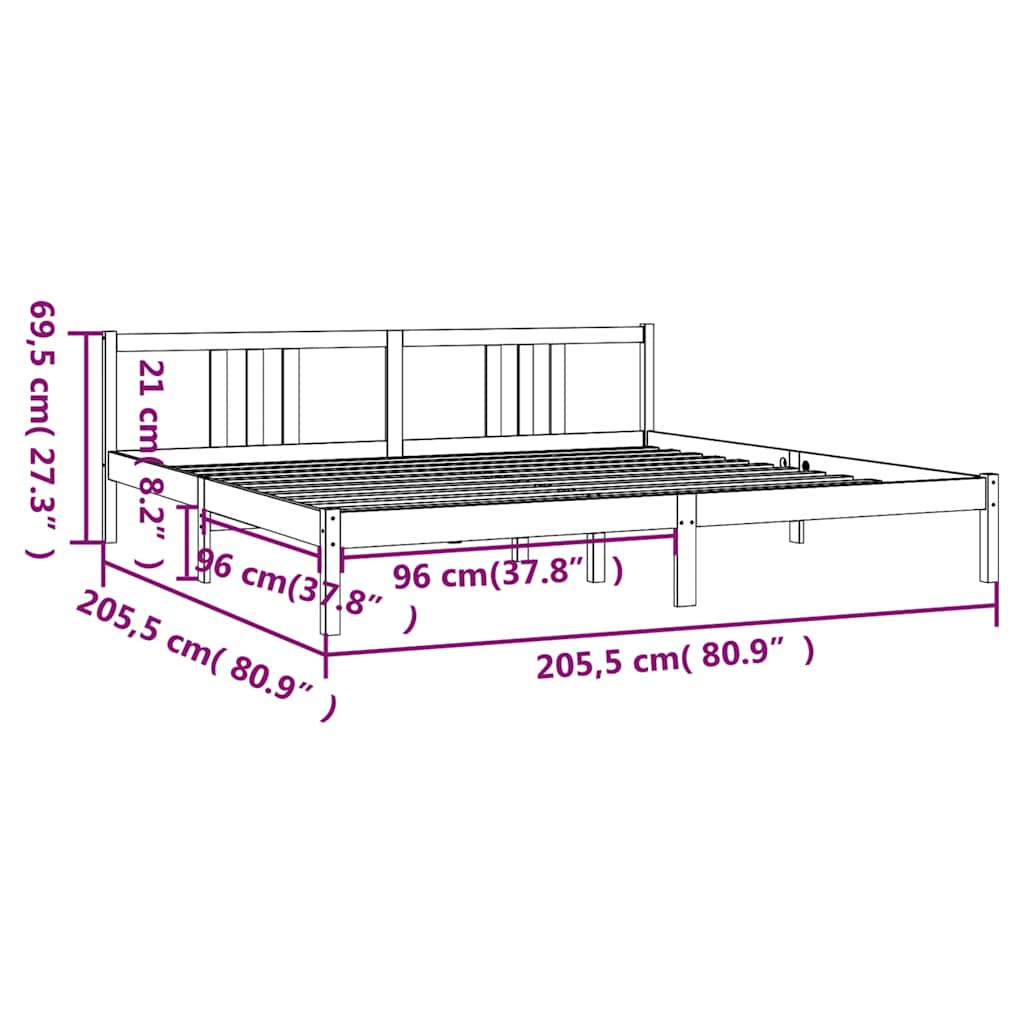 Okvir za krevet od masivnog drva sivi 200 x 200 cm