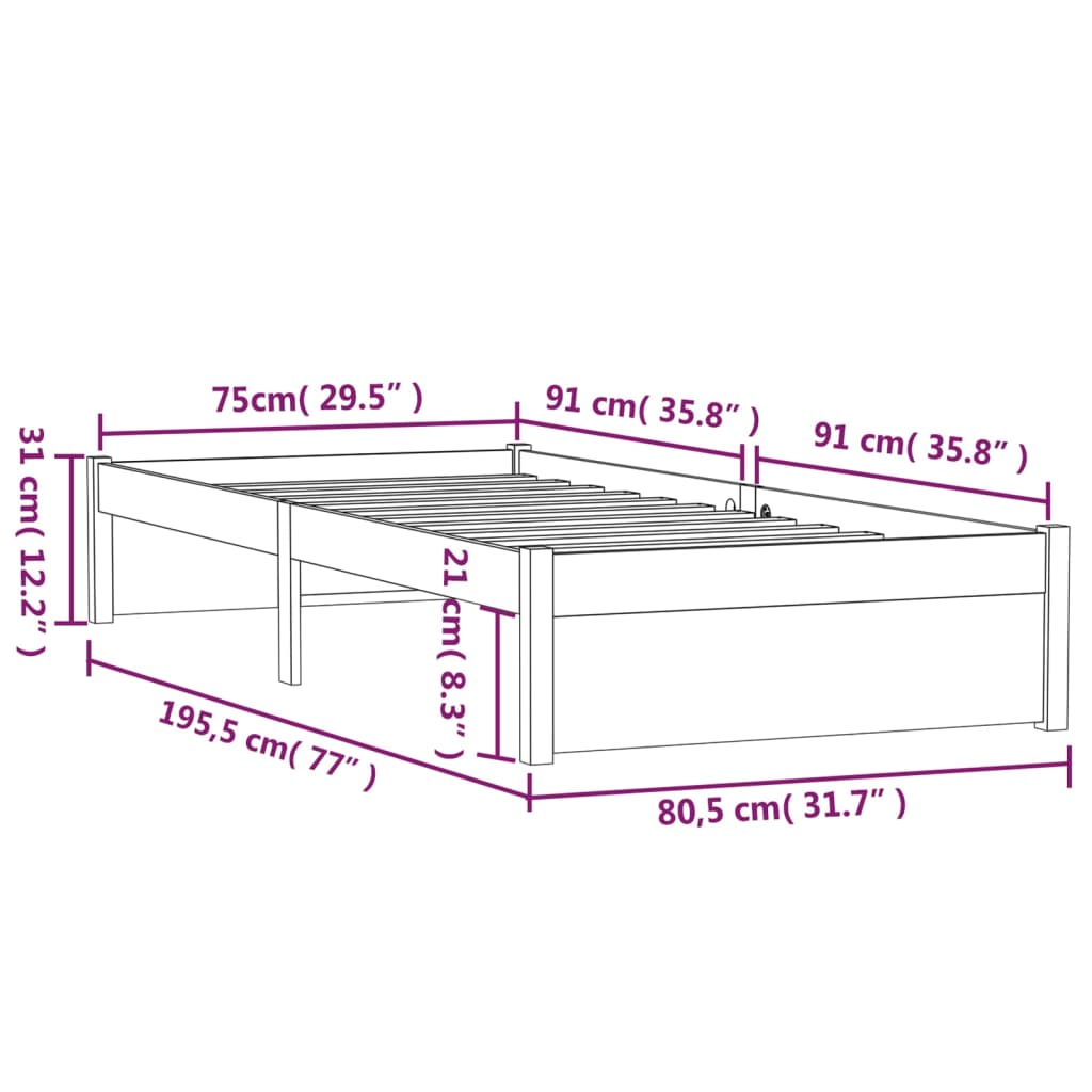 Okvir za krevet od masivnog drva crni 75 x 190 cm mali
