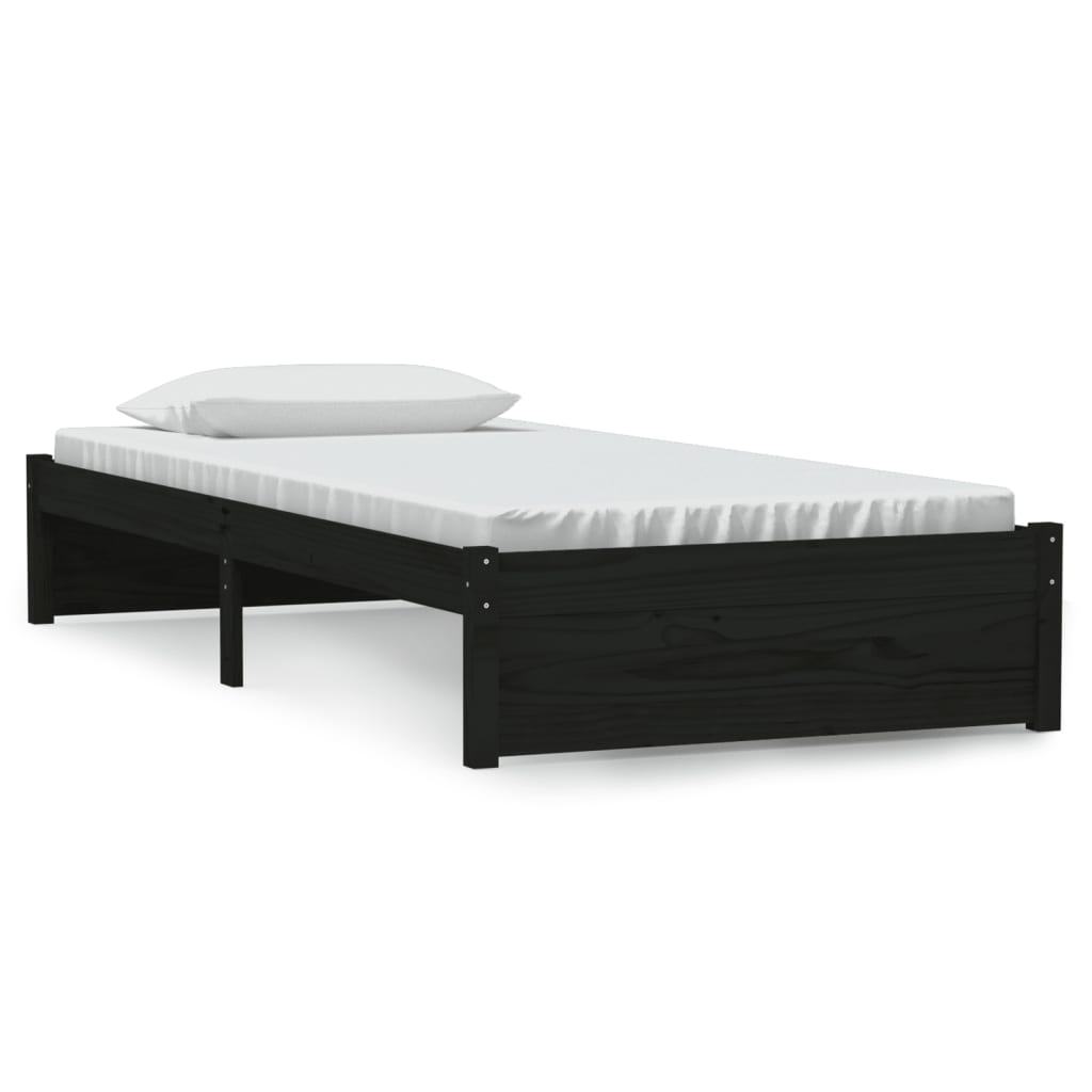 Okvir za krevet crni od masivnog drva 90 x 190 cm mali