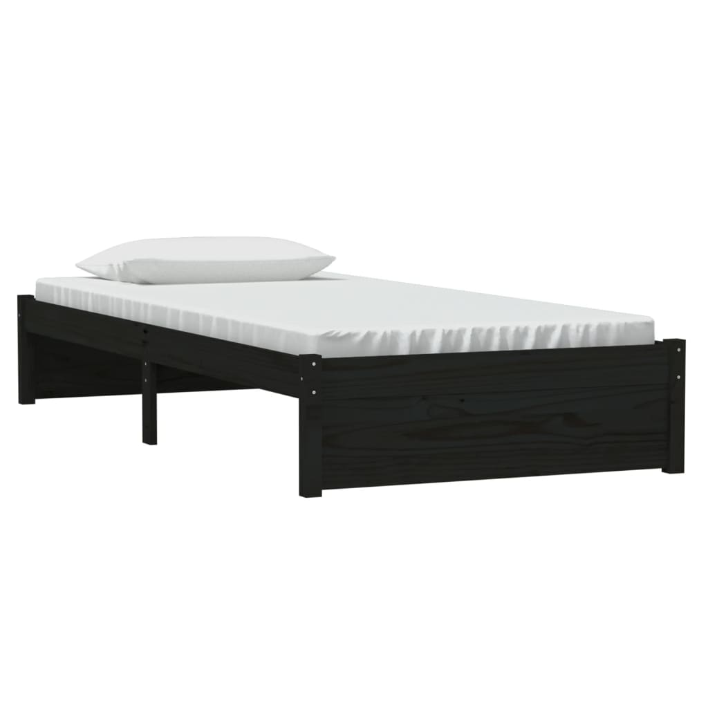 Okvir za krevet crni od masivnog drva 90 x 190 cm mali