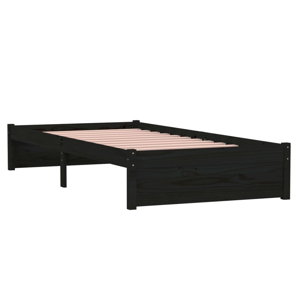 Okvir za krevet crni od masivnog drva 90 x 190 cm mali