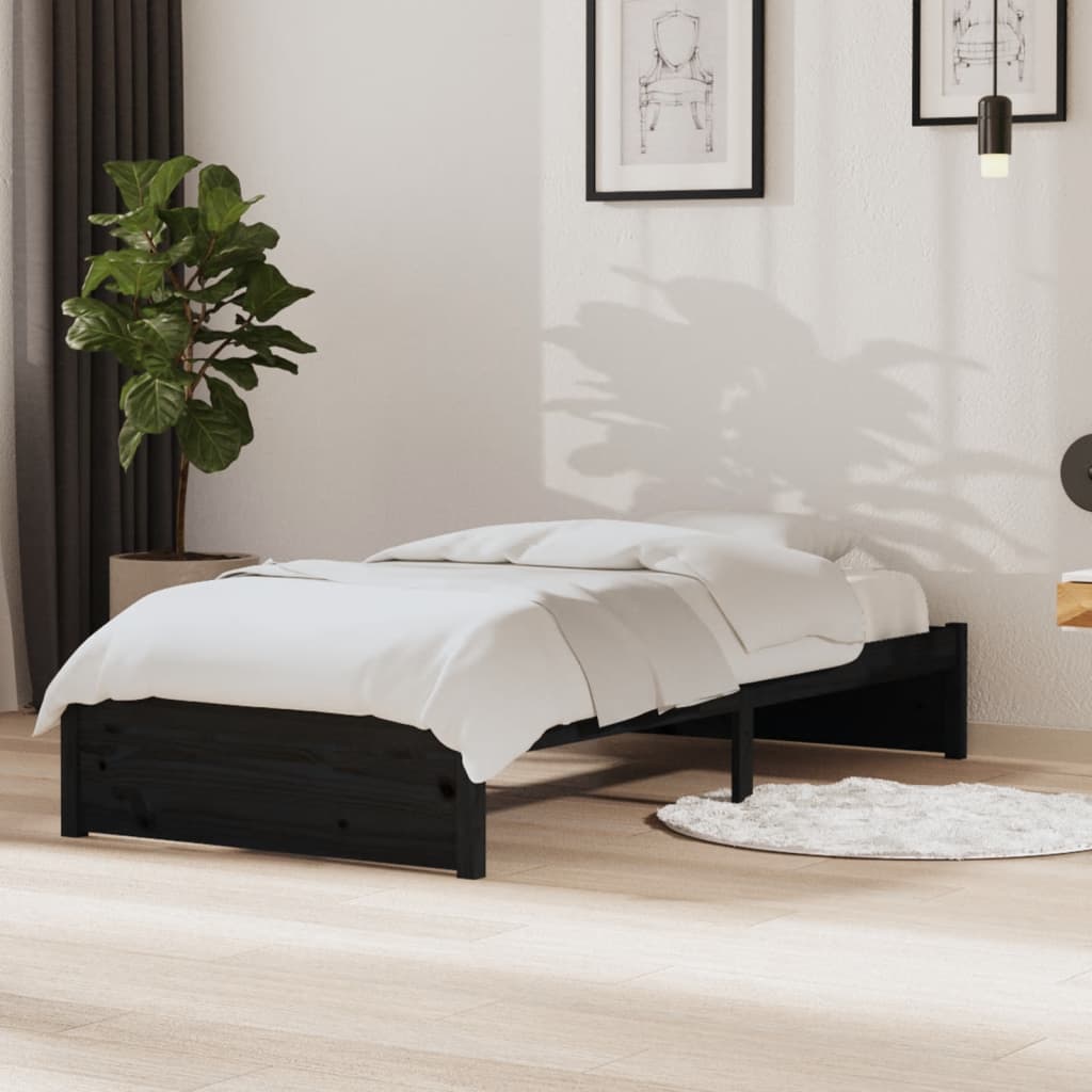 Okvir za krevet crni od masivnog drva 90 x 190 cm mali