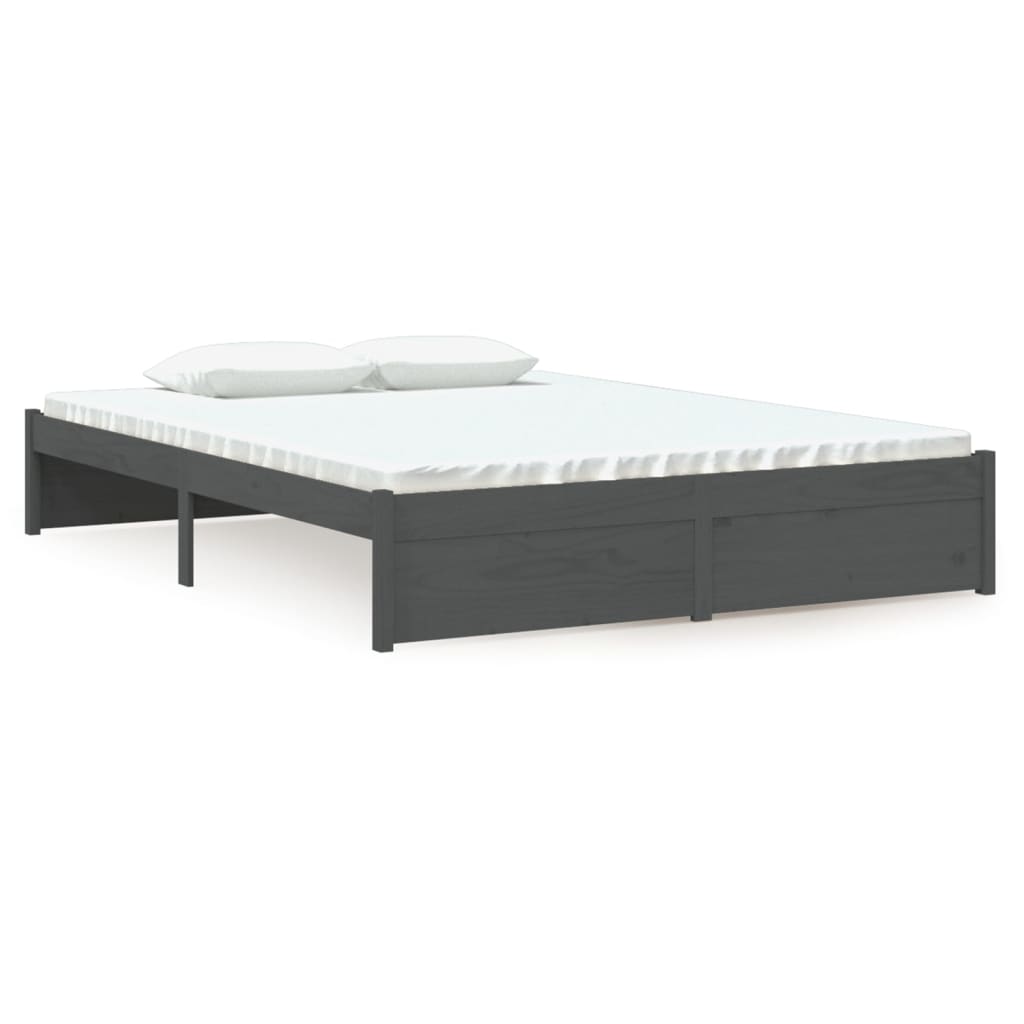 Okvir za krevet od masivnog drva sivi 135 x 190 cm bračni