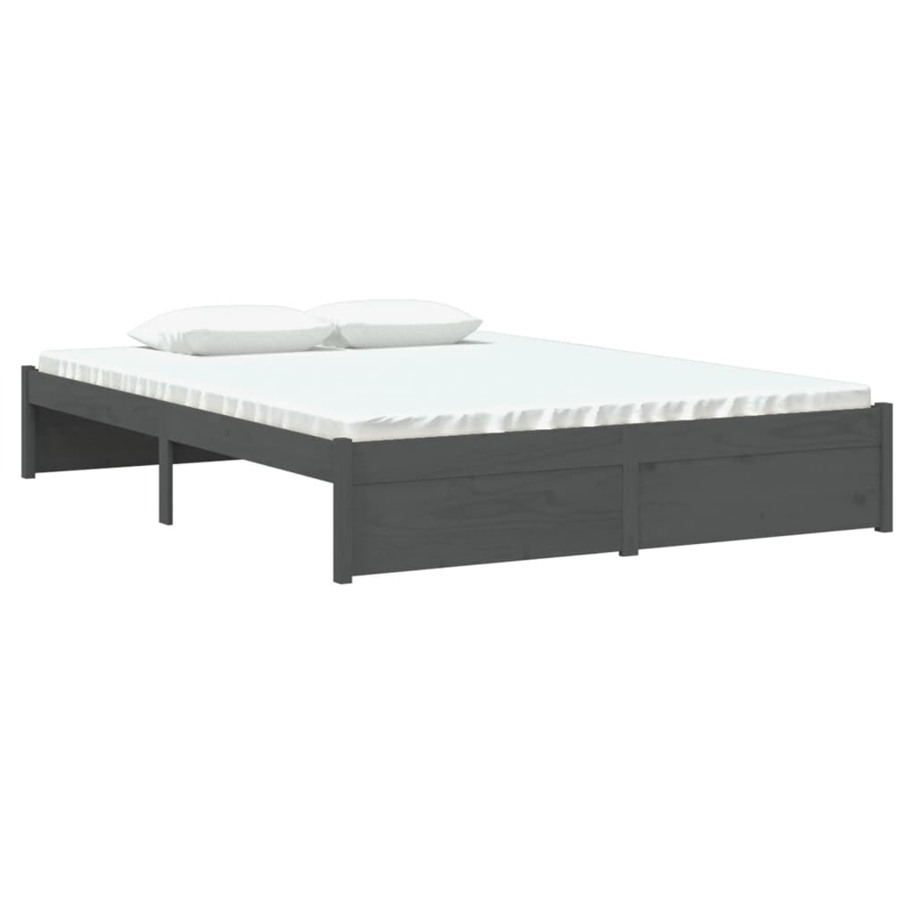 Okvir za krevet od masivnog drva sivi 135 x 190 cm bračni