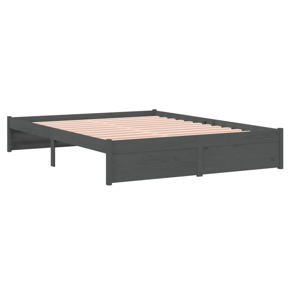 Okvir za krevet od masivnog drva sivi 135 x 190 cm bračni