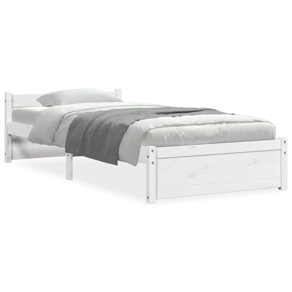 Okvir za krevet bijeli od masivnog drva 90 x 190 cm mali