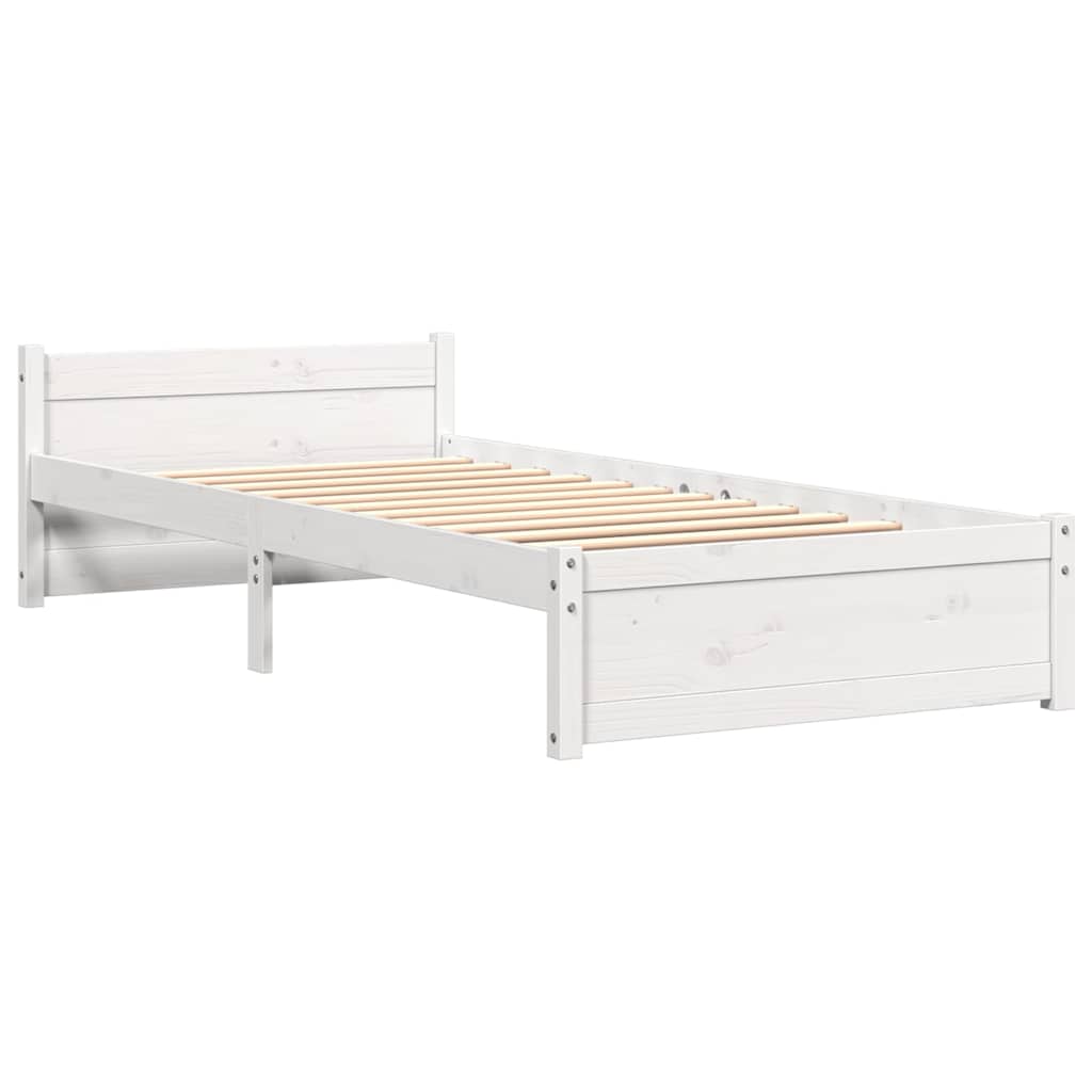 Okvir za krevet bijeli od masivnog drva 90 x 190 cm mali