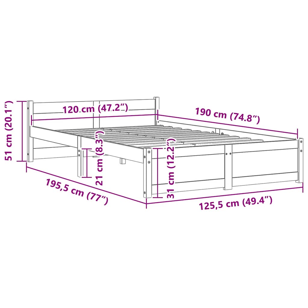 Okvir za krevet masivno drvo bijeli 120x190 cm mali bračni