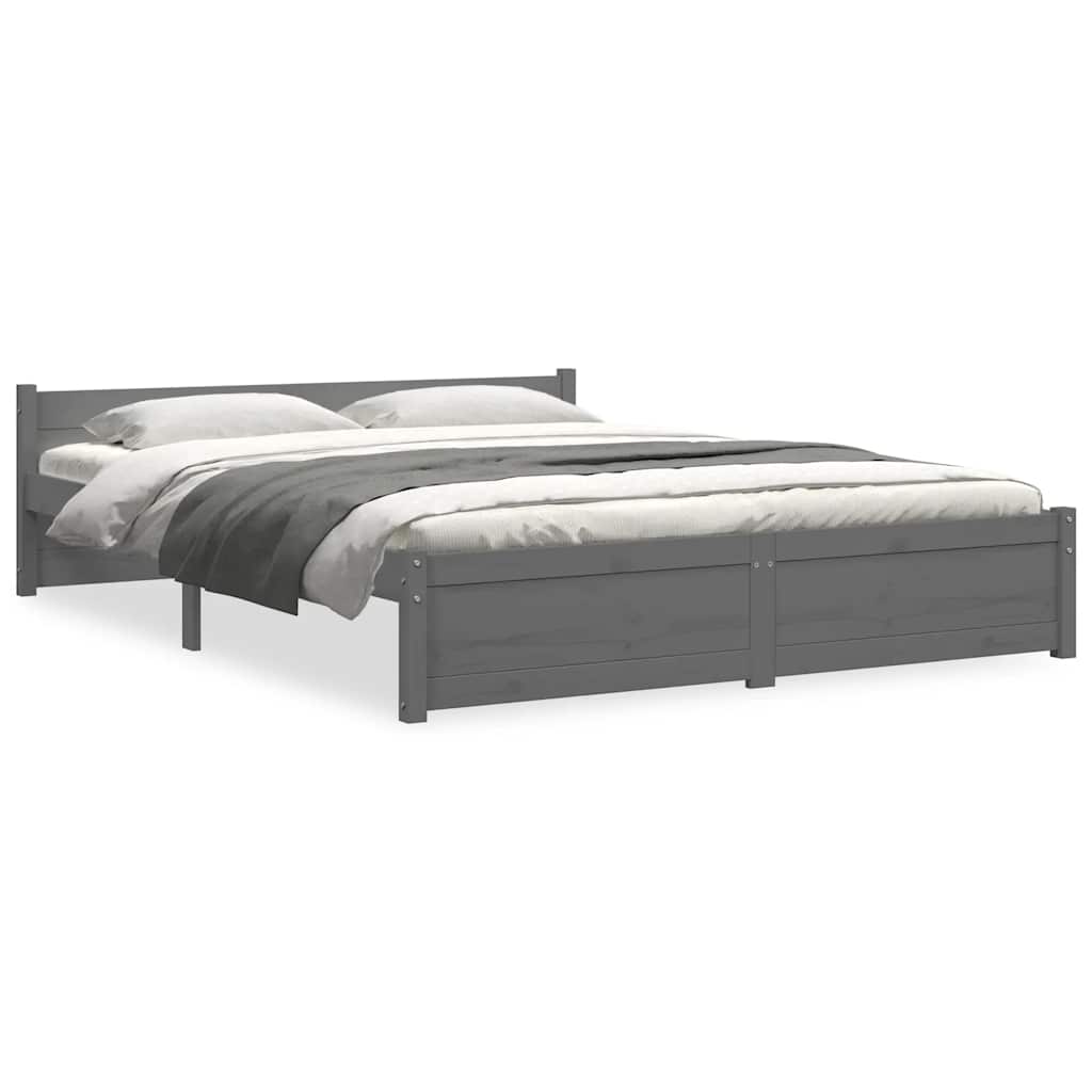 Okvir za krevet od masivnog drva sivi 135 x 190 cm bračni