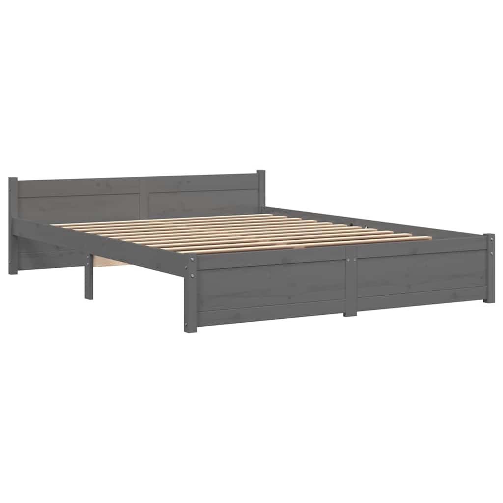 Okvir za krevet od masivnog drva sivi 135 x 190 cm bračni