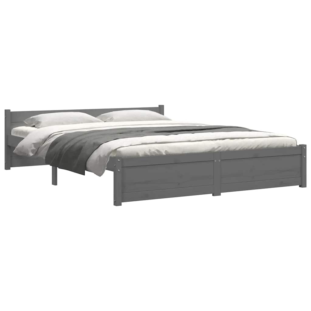 Okvir za krevet od masivnog drva sivi 135 x 190 cm bračni