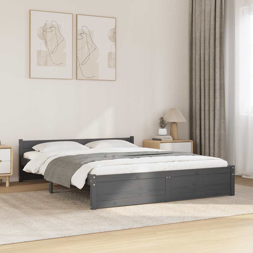 Okvir za krevet od masivnog drva sivi 135 x 190 cm bračni