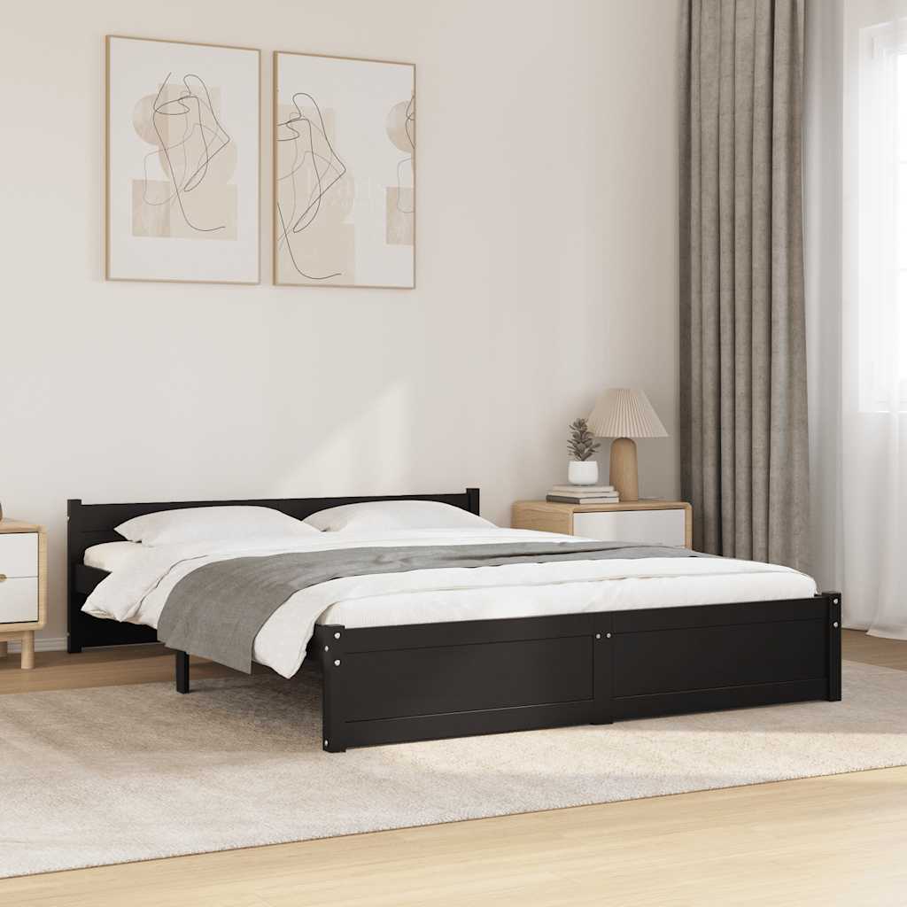 Okvir za krevet od masivnog drva crni 140 x 190 cm
