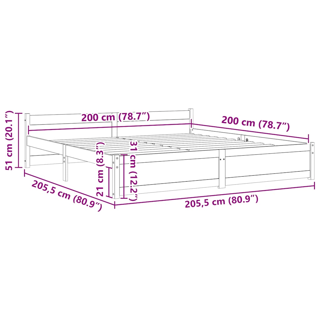 Okvir za krevet od masivnog drva smeđa boja meda 200 x 200 cm