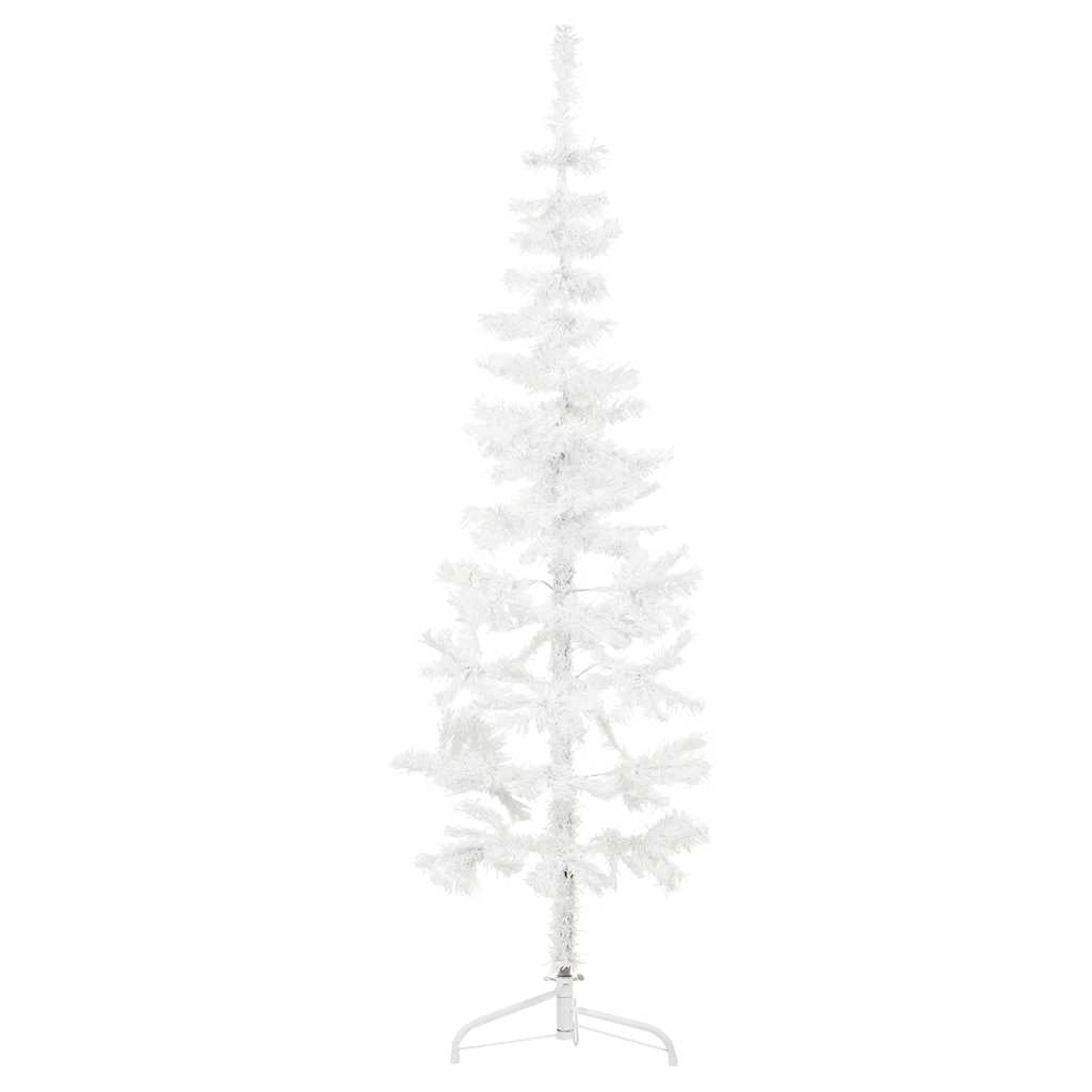Tanka umjetna polovica božićnog drvca sa stalkom bijela 150 cm