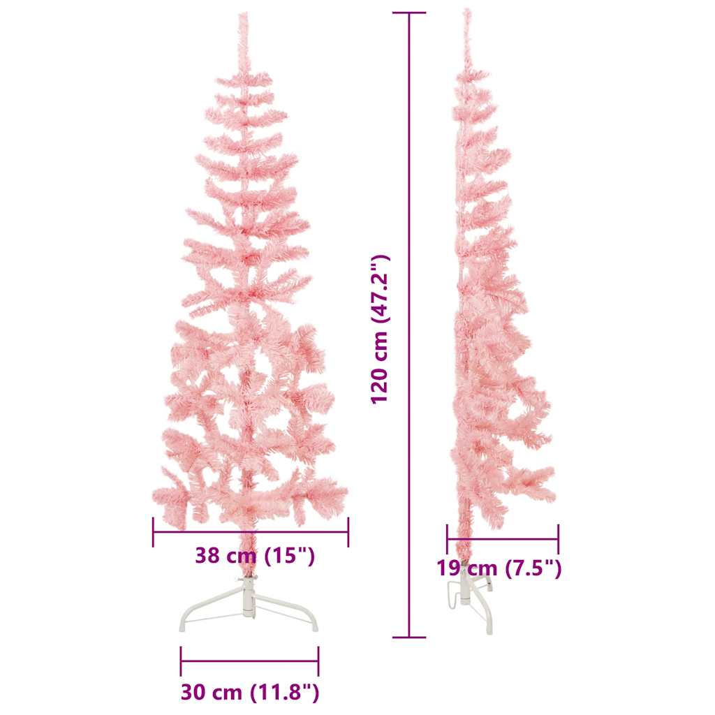 Tanka umjetna polovica božićnog drvca sa stalkom roza 120 cm