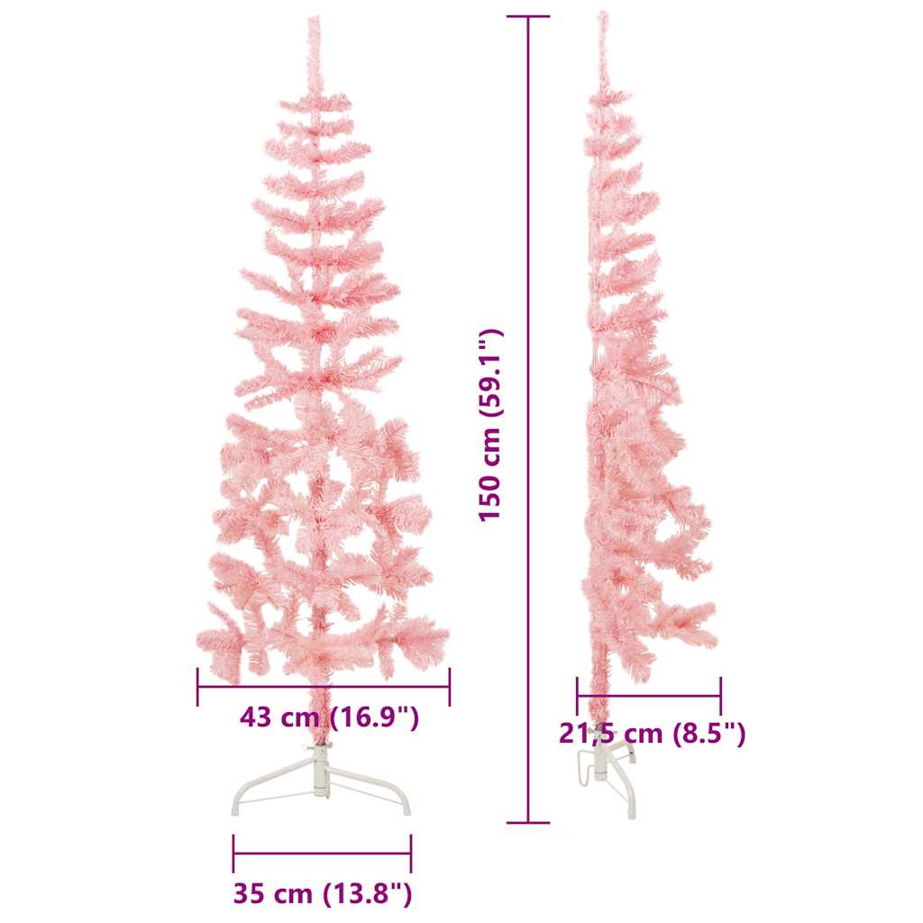 Tanka umjetna polovica božićnog drvca sa stalkom roza 150 cm