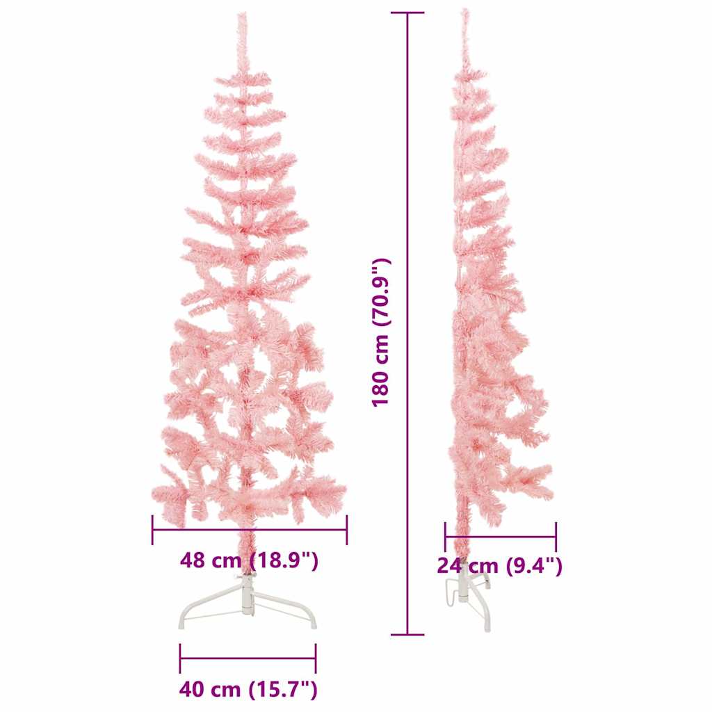 Tanka umjetna polovica božićnog drvca sa stalkom roza 180 cm