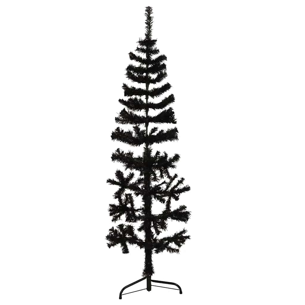 Tanka umjetna polovica božićnog drvca sa stalkom crna 120 cm