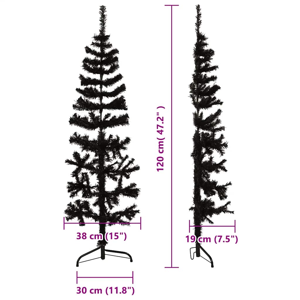 Tanka umjetna polovica božićnog drvca sa stalkom crna 120 cm