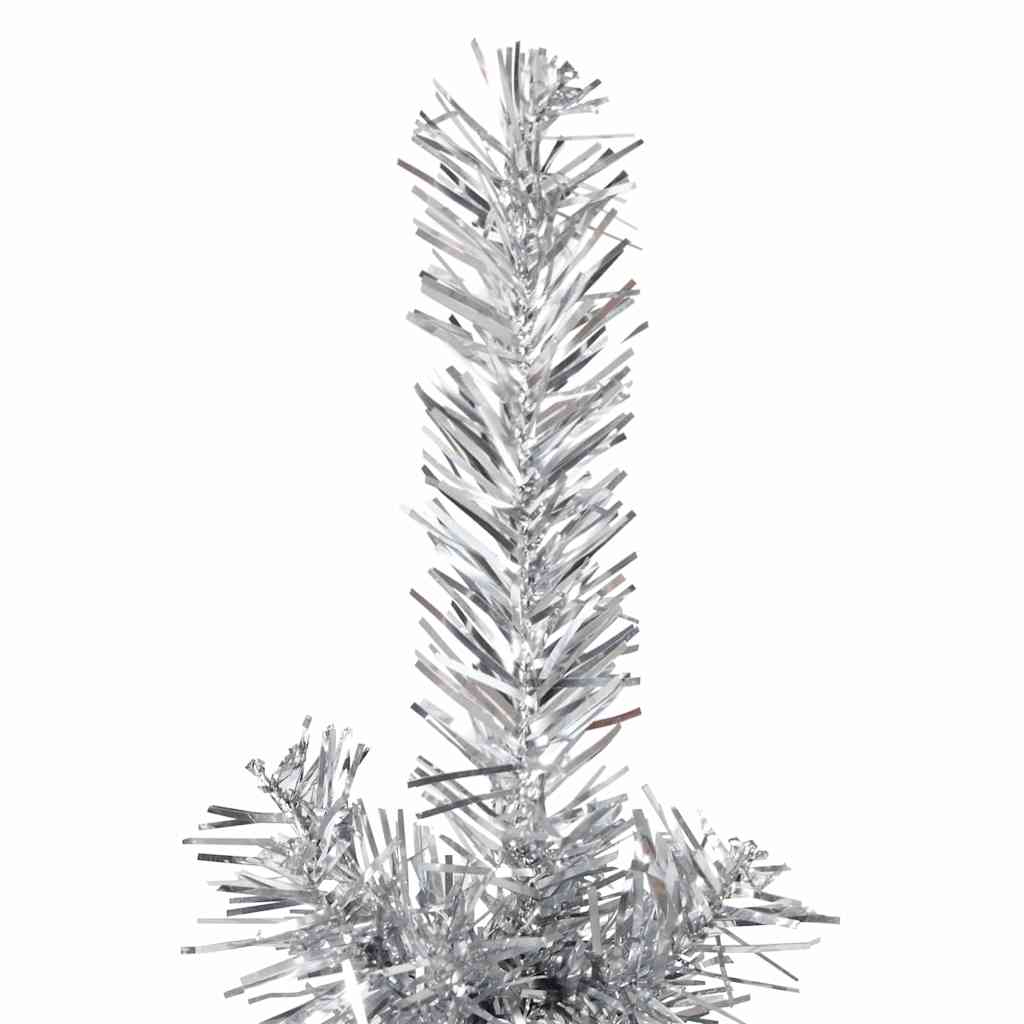 Tanka umjetna polovica božićnog drvca sa stalkom srebrna 120 cm