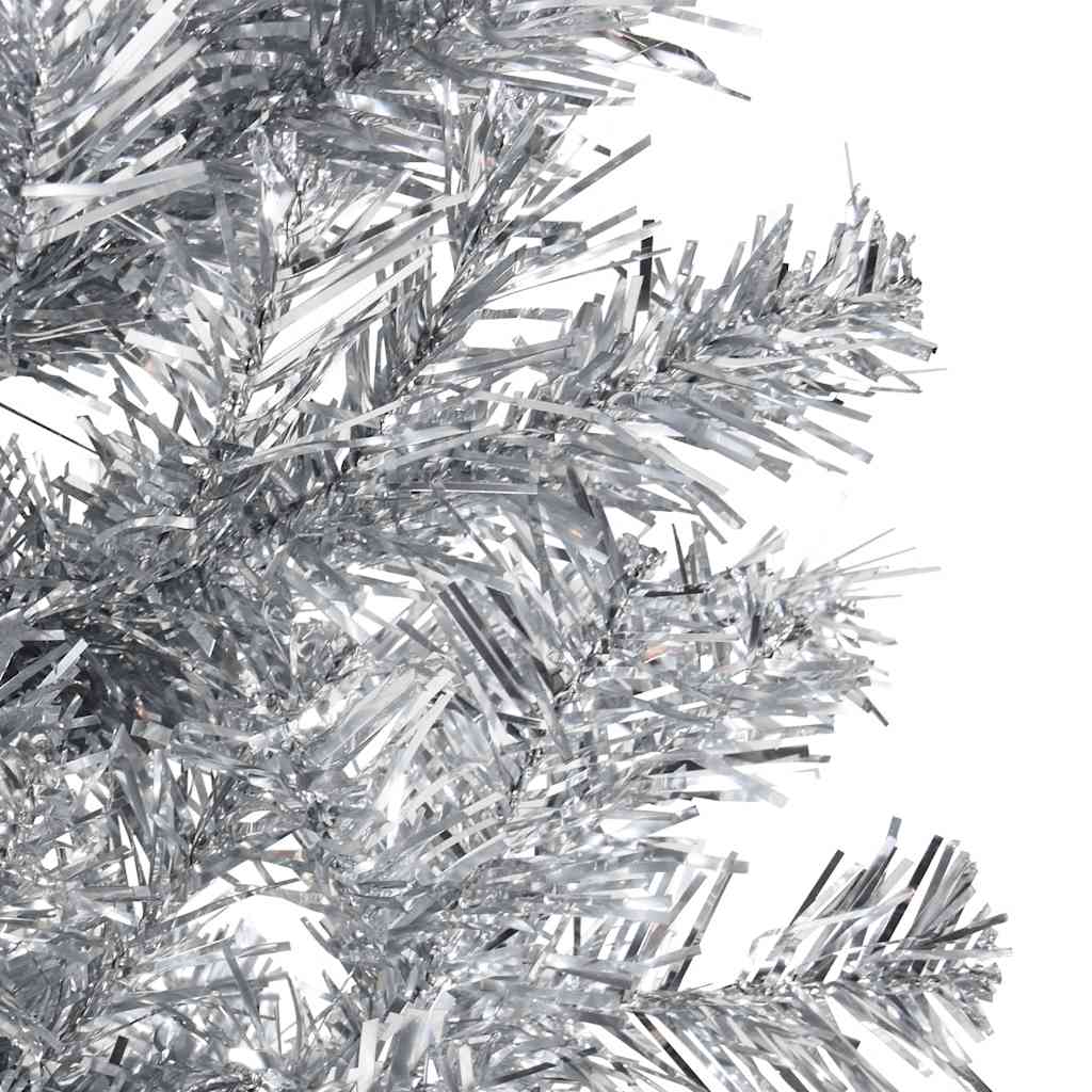 Tanka umjetna polovica božićnog drvca sa stalkom srebrna 120 cm