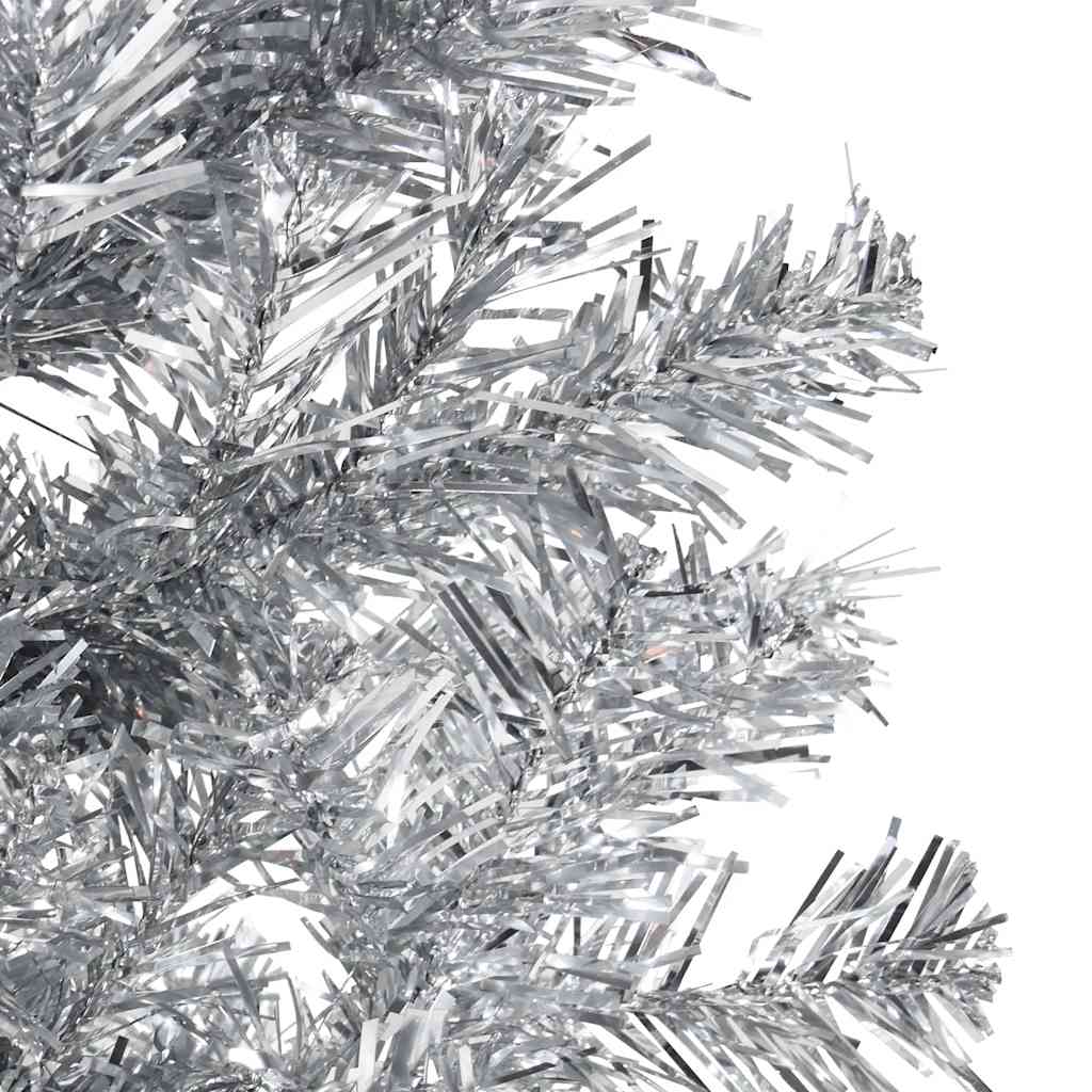 Tanka umjetna polovica božićnog drvca sa stalkom srebrna 150 cm